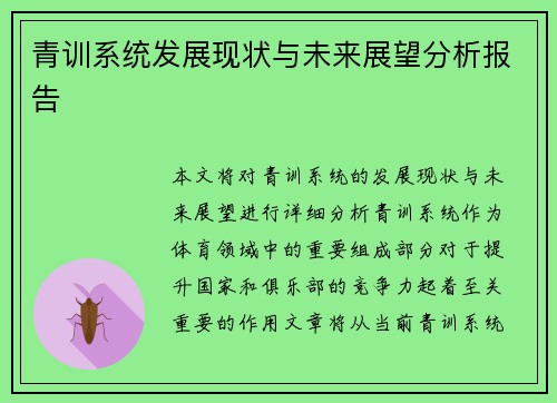 青训系统发展现状与未来展望分析报告